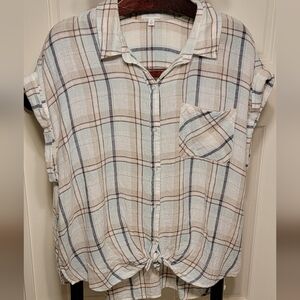 True Craft Plaid Button-Up Shirt with Front Tie